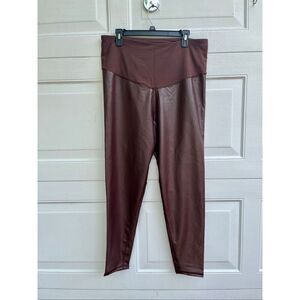 Gap Maternity Faux Leather Leggings Brown High Rise Pull On Pants Large